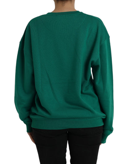 Green Cotton Logo Print Long Sleeves Pullover Sweater - The Luxe Alliance