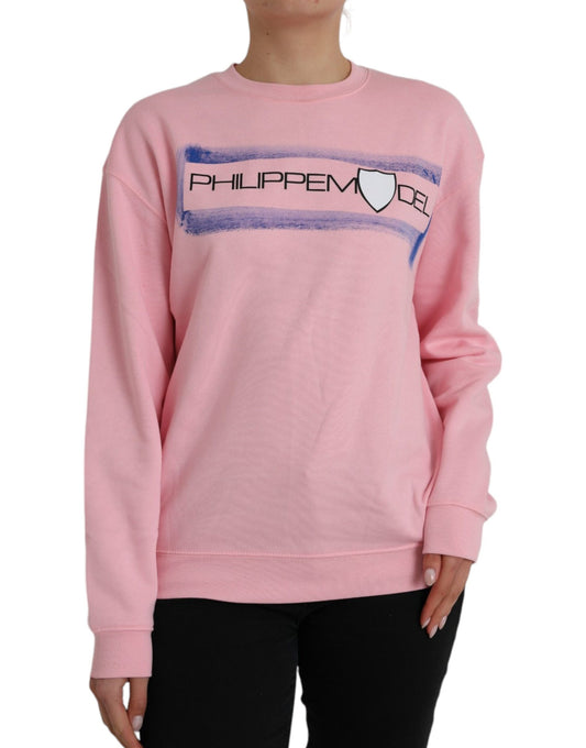 Pink Cotton Logo Print Long Sleeves Pullover Sweater - The Luxe Alliance