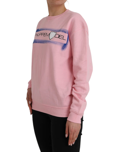 Pink Cotton Logo Print Long Sleeves Pullover Sweater - The Luxe Alliance