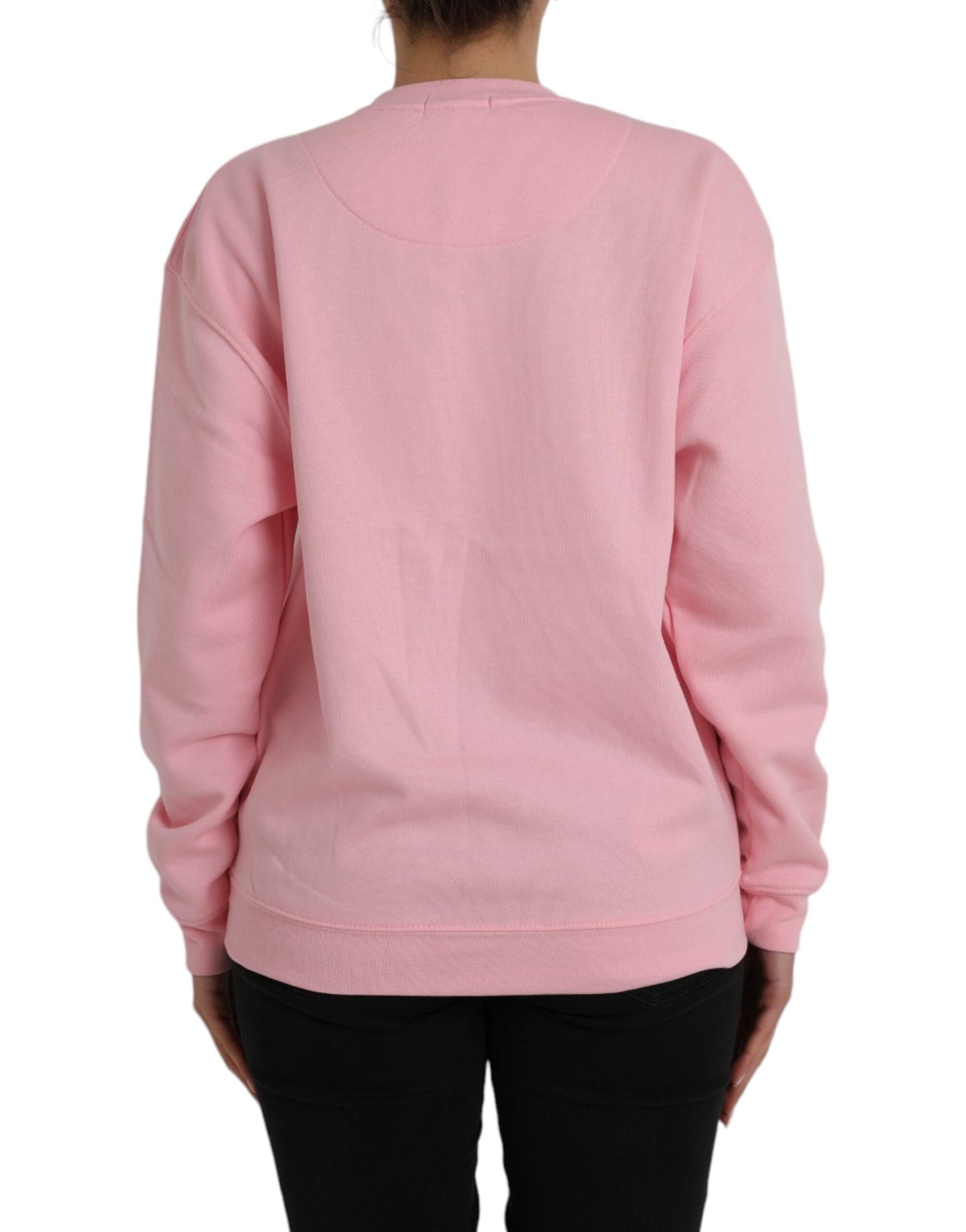 Pink Cotton Logo Print Long Sleeves Pullover Sweater - The Luxe Alliance