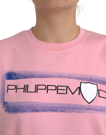 Pink Cotton Logo Print Long Sleeves Pullover Sweater - The Luxe Alliance