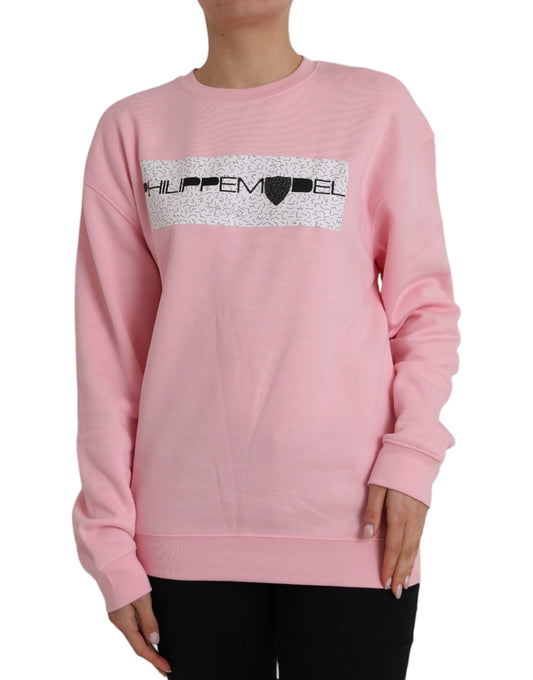 Pink Cotton Logo Print Long Sleeves Pullover Sweater - The Luxe Alliance