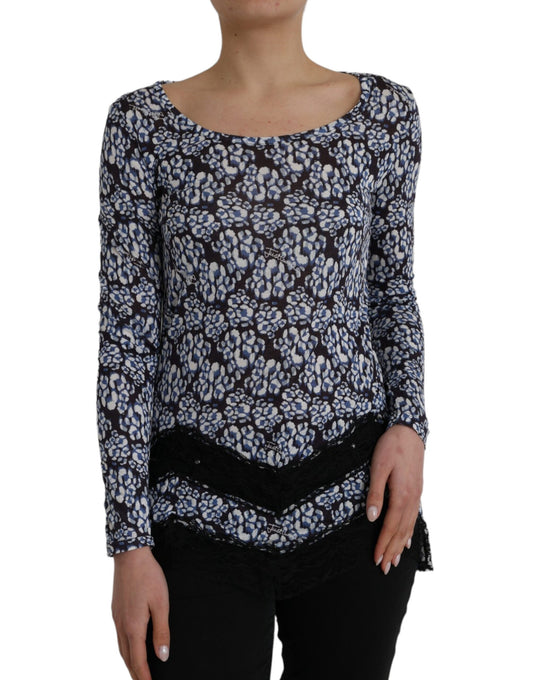 Blue Floral Lace Long Sleeves Top Underwear Blouse - The Luxe Alliance