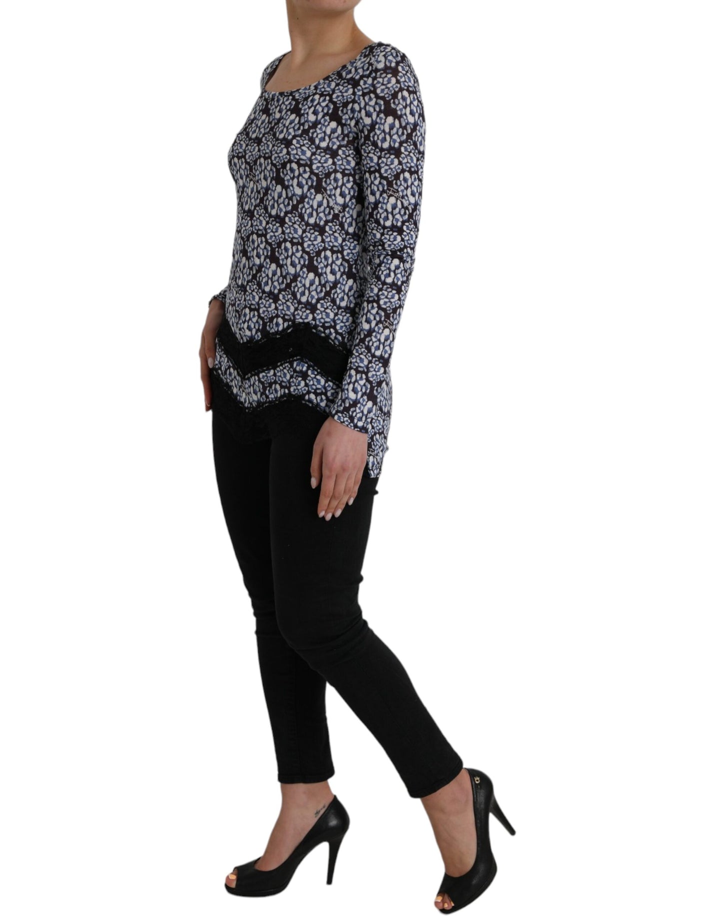 Blue Floral Lace Long Sleeves Top Underwear Blouse - The Luxe Alliance