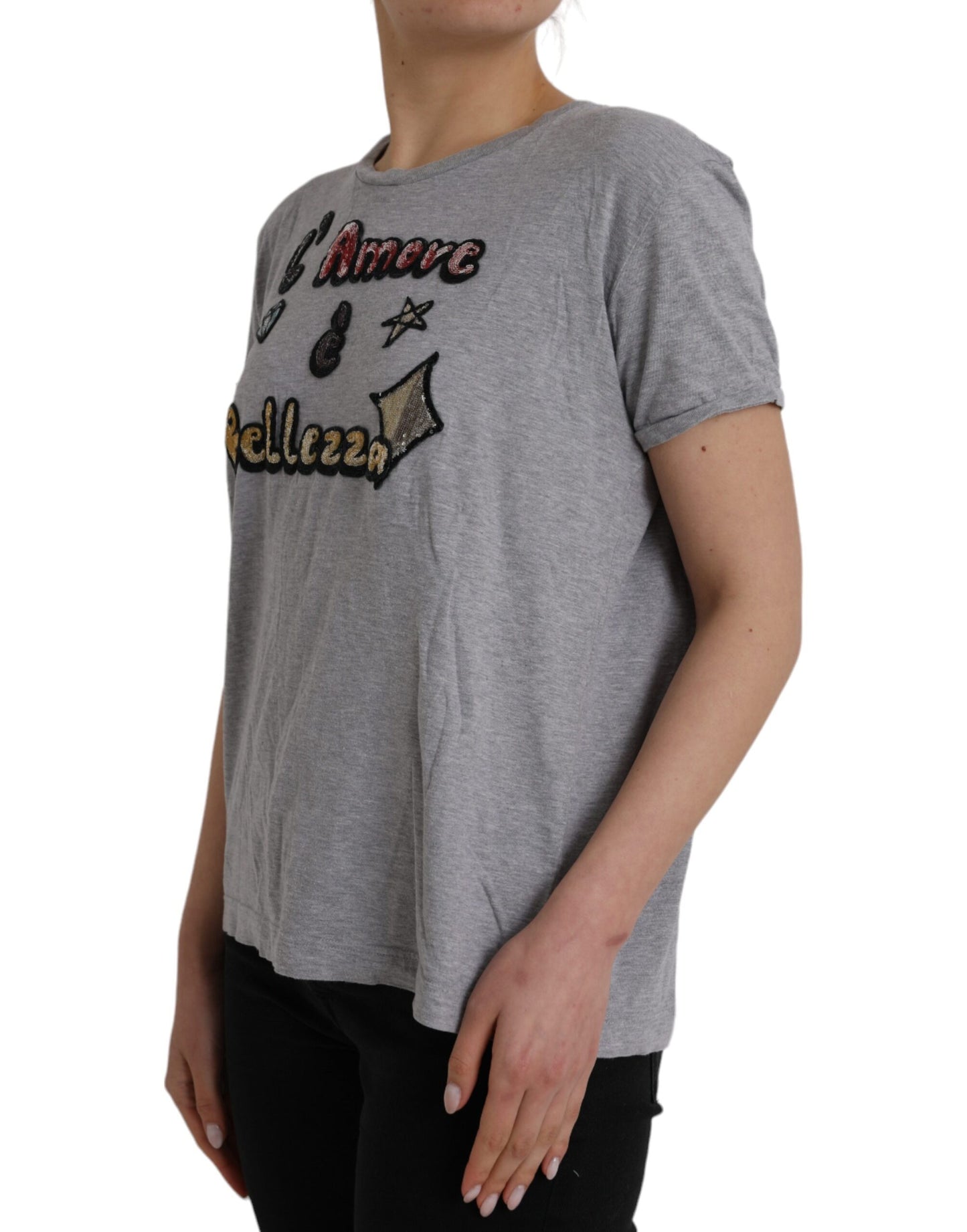  - Gray Cotton L'Amore E'Bellezza Top T-shirt