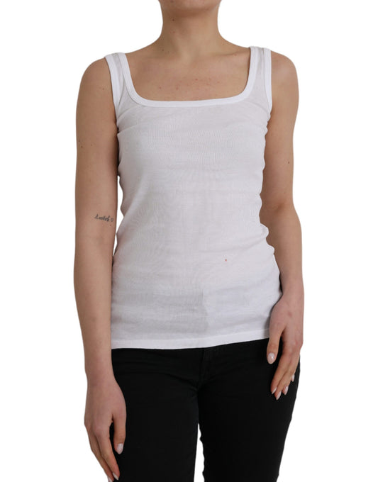  - White Cotton Sleevelesss Tank Casual Top