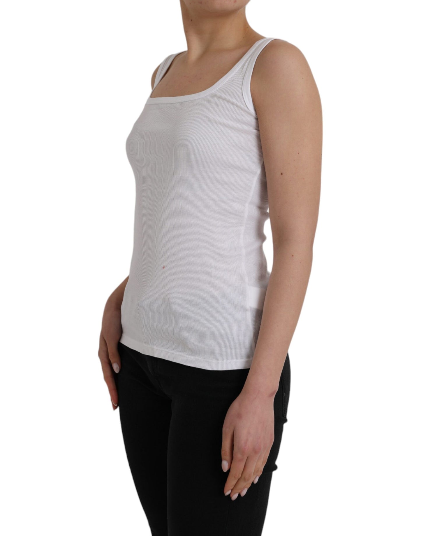  - White Cotton Sleevelesss Tank Casual Top