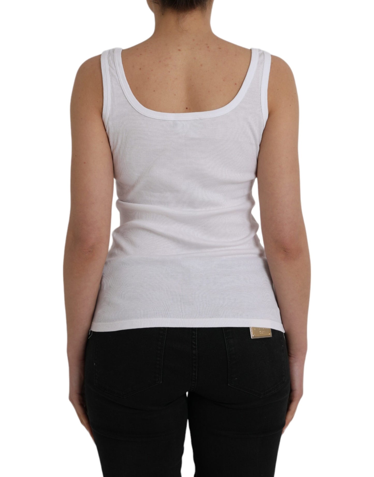  - White Cotton Sleevelesss Tank Casual Top