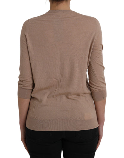  - Brown Wool Black Lace 3/4 Sleeve Blouse Top