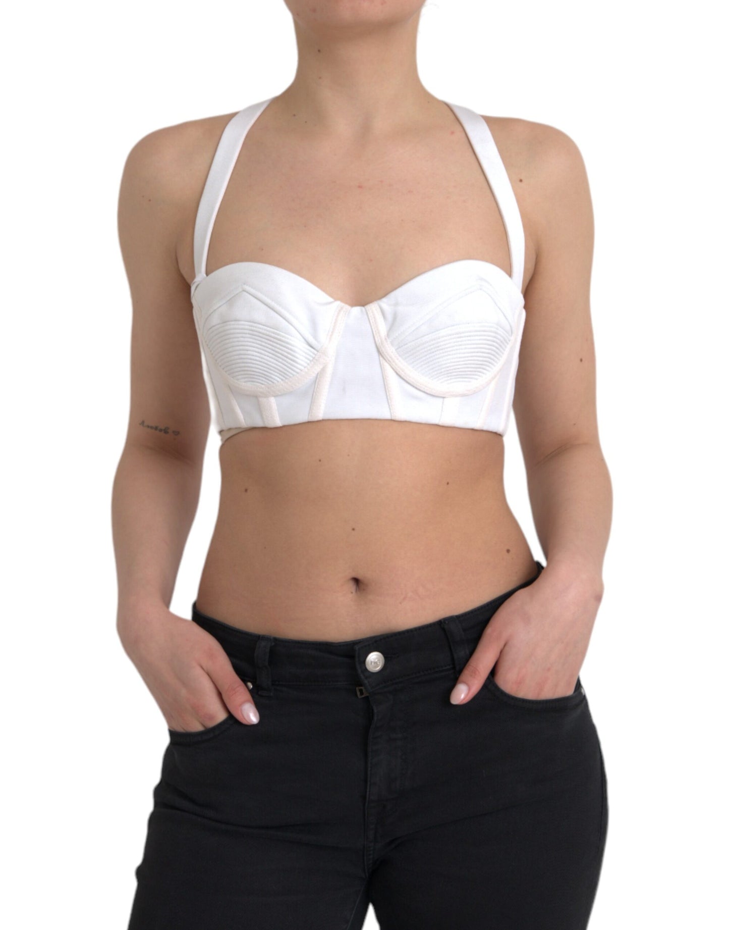  - White Viscose Bustier Sleeveless Cropped Top