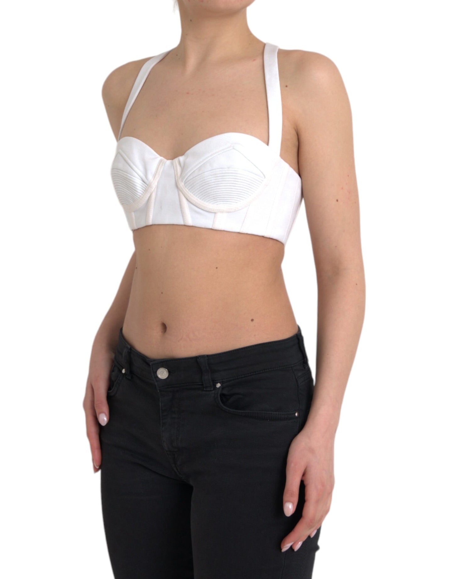  - White Viscose Bustier Sleeveless Cropped Top