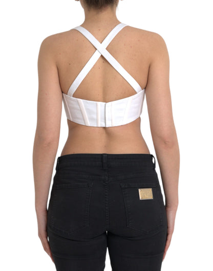  - White Viscose Bustier Sleeveless Cropped Top