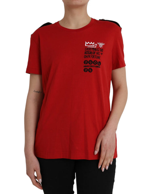  - Red Cotton Graphic Print Crew Neck T-shirt