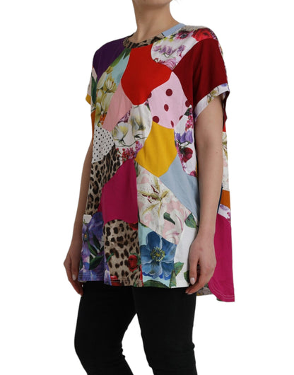  - Multicolor Patchwork Cotton Silk Blouse Top