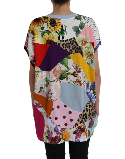  - Multicolor Patchwork Cotton Silk Blouse Top