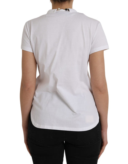  - White Cotton Necklace Short Sleeves T-shirt