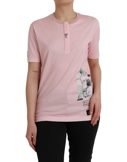  - Pink Floral Print Cotton Short Sleeves T-shirt