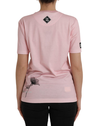  - Pink Floral Print Cotton Short Sleeves T-shirt