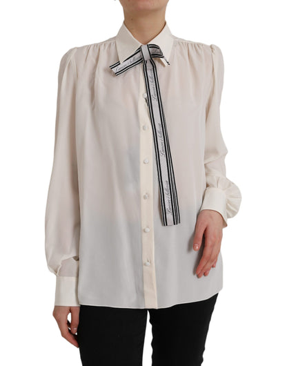  - Off White Long Sleeve Button Down Blouse Top