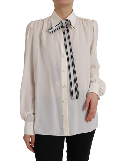 - Off White Long Sleeve Button Down Blouse Top