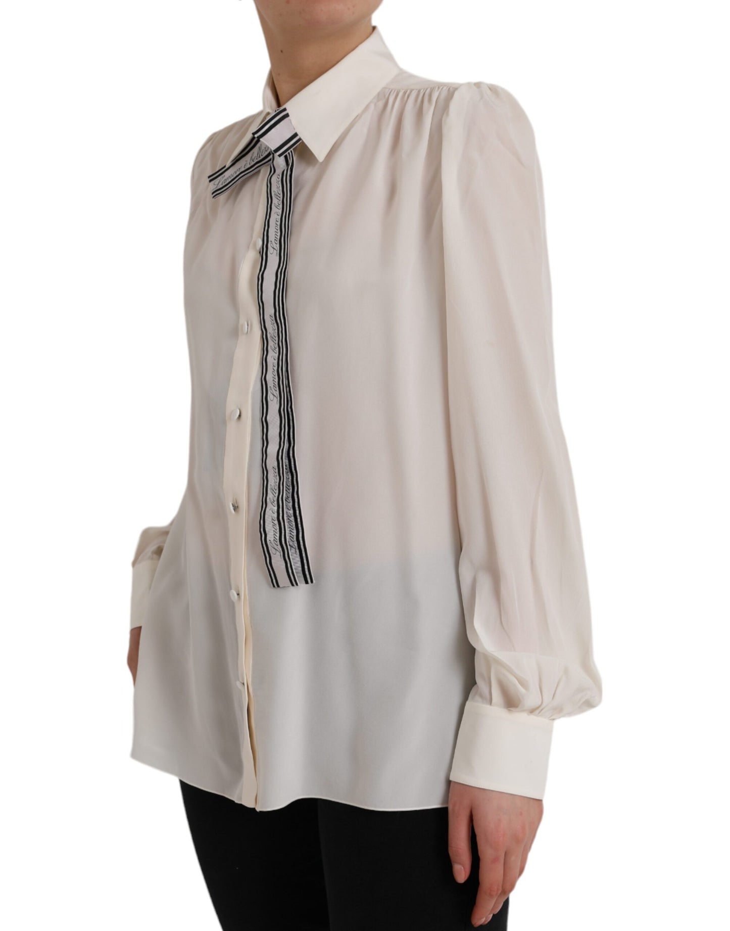  - Off White Long Sleeve Button Down Blouse Top