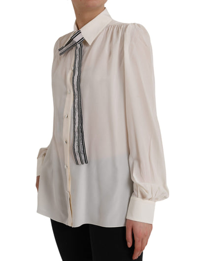  - Off White Long Sleeve Button Down Blouse Top