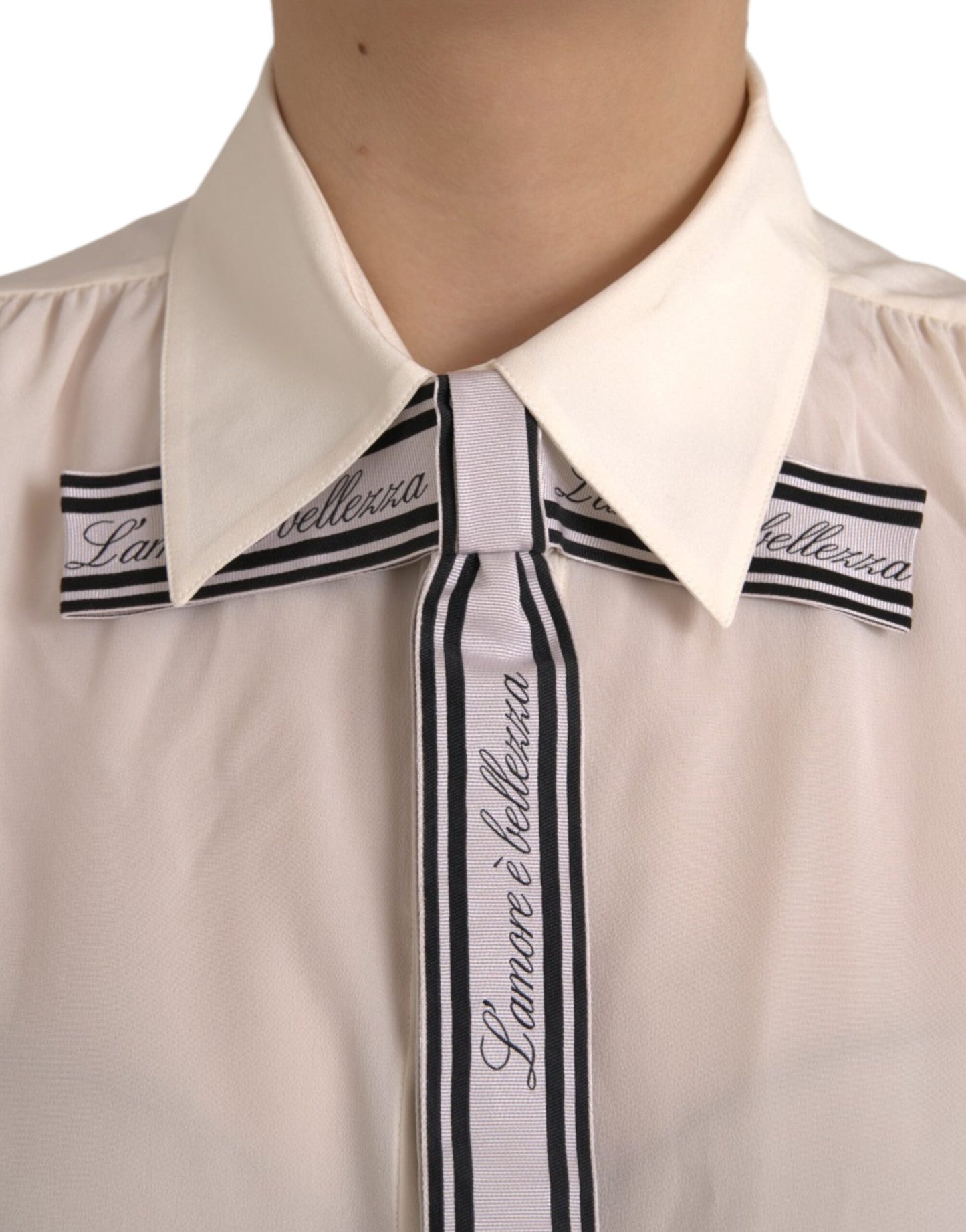  - Off White Long Sleeve Button Down Blouse Top