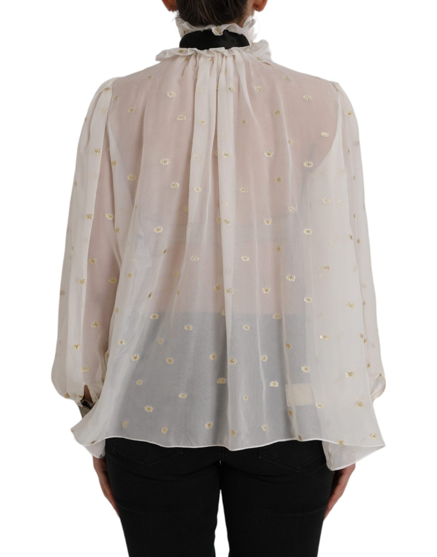  - Off White Silk Blend Ascot Collar Blouse Top