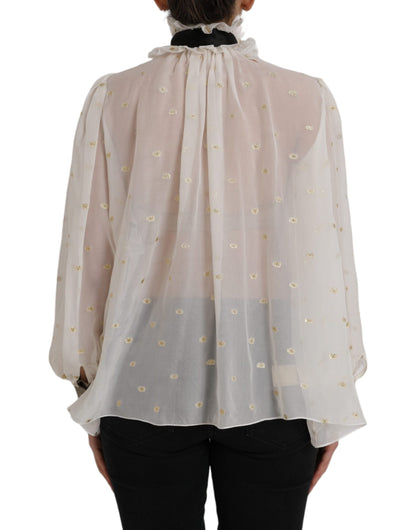  - Off White Silk Blend Ascot Collar Blouse Top