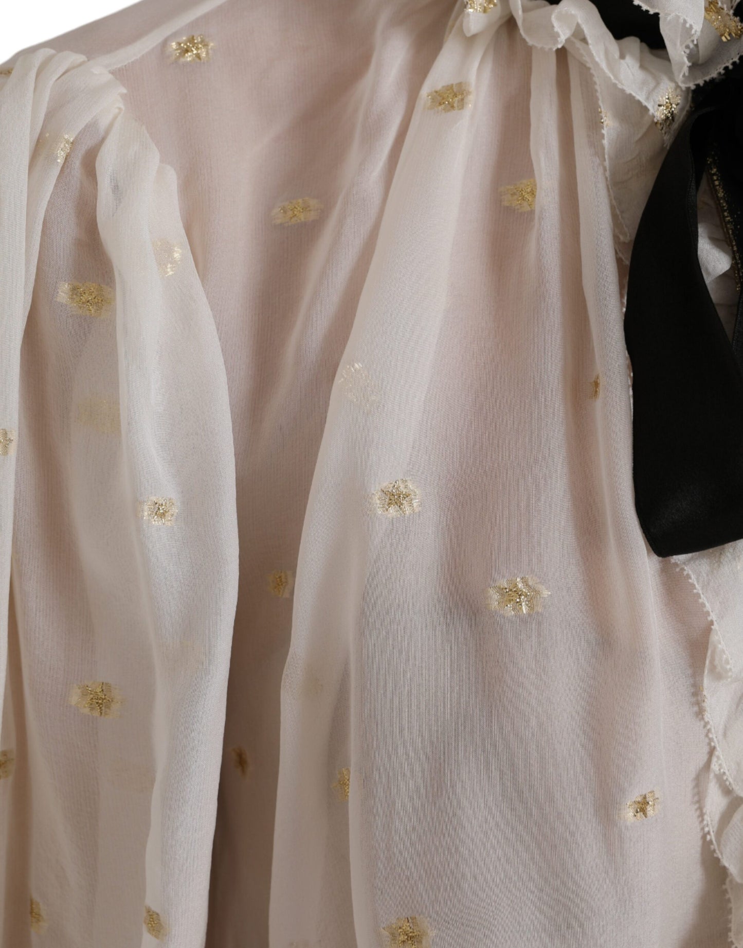  - Off White Silk Blend Ascot Collar Blouse Top