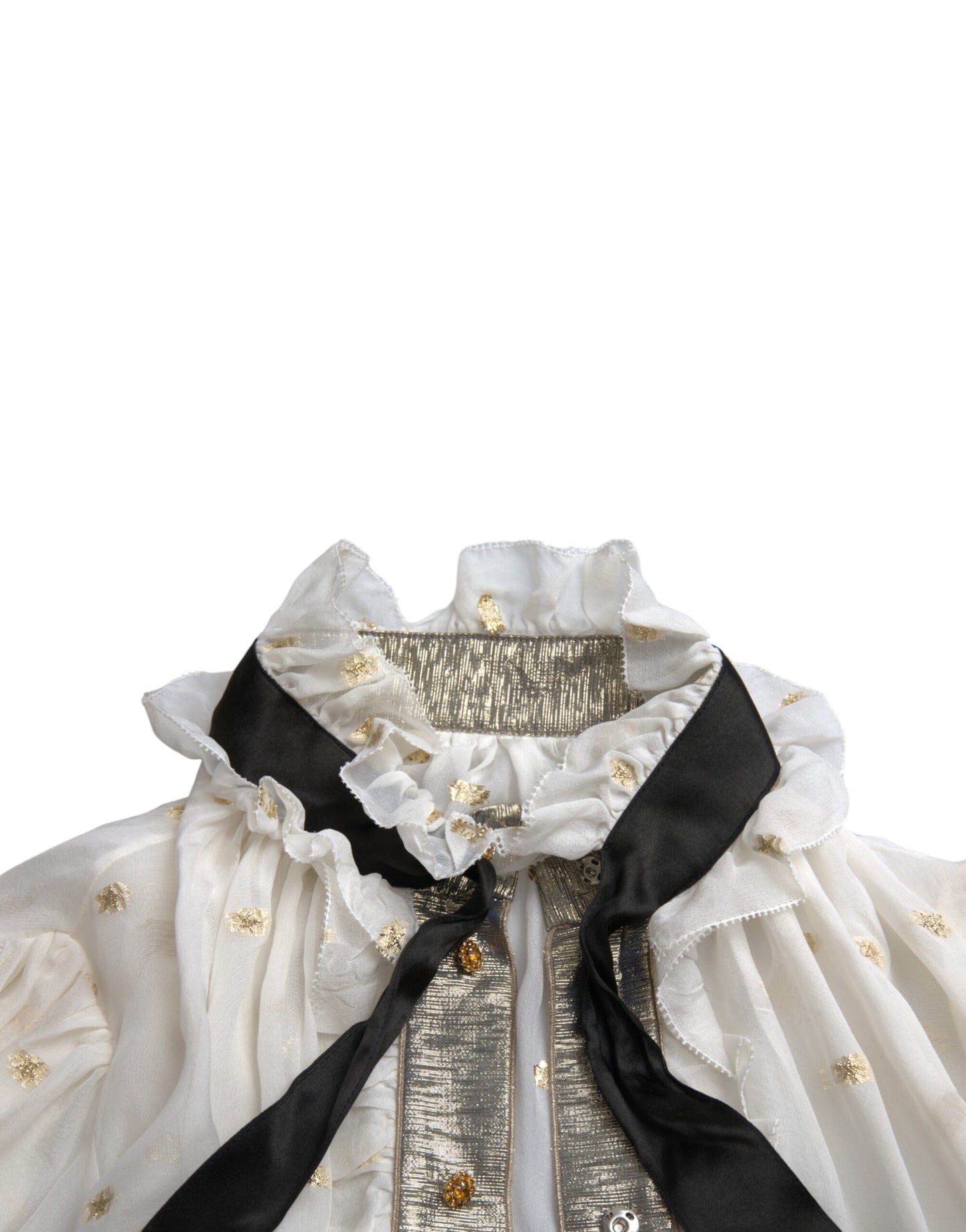  - Off White Silk Blend Ascot Collar Blouse Top