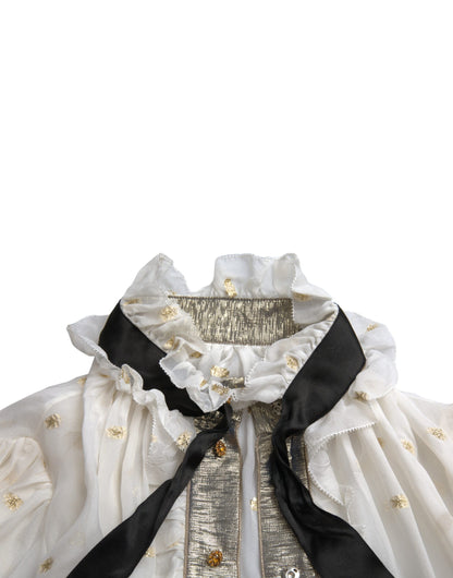  - Off White Silk Blend Ascot Collar Blouse Top