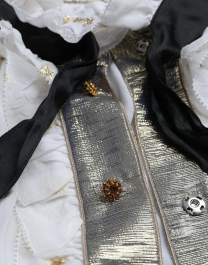  - Off White Silk Blend Ascot Collar Blouse Top