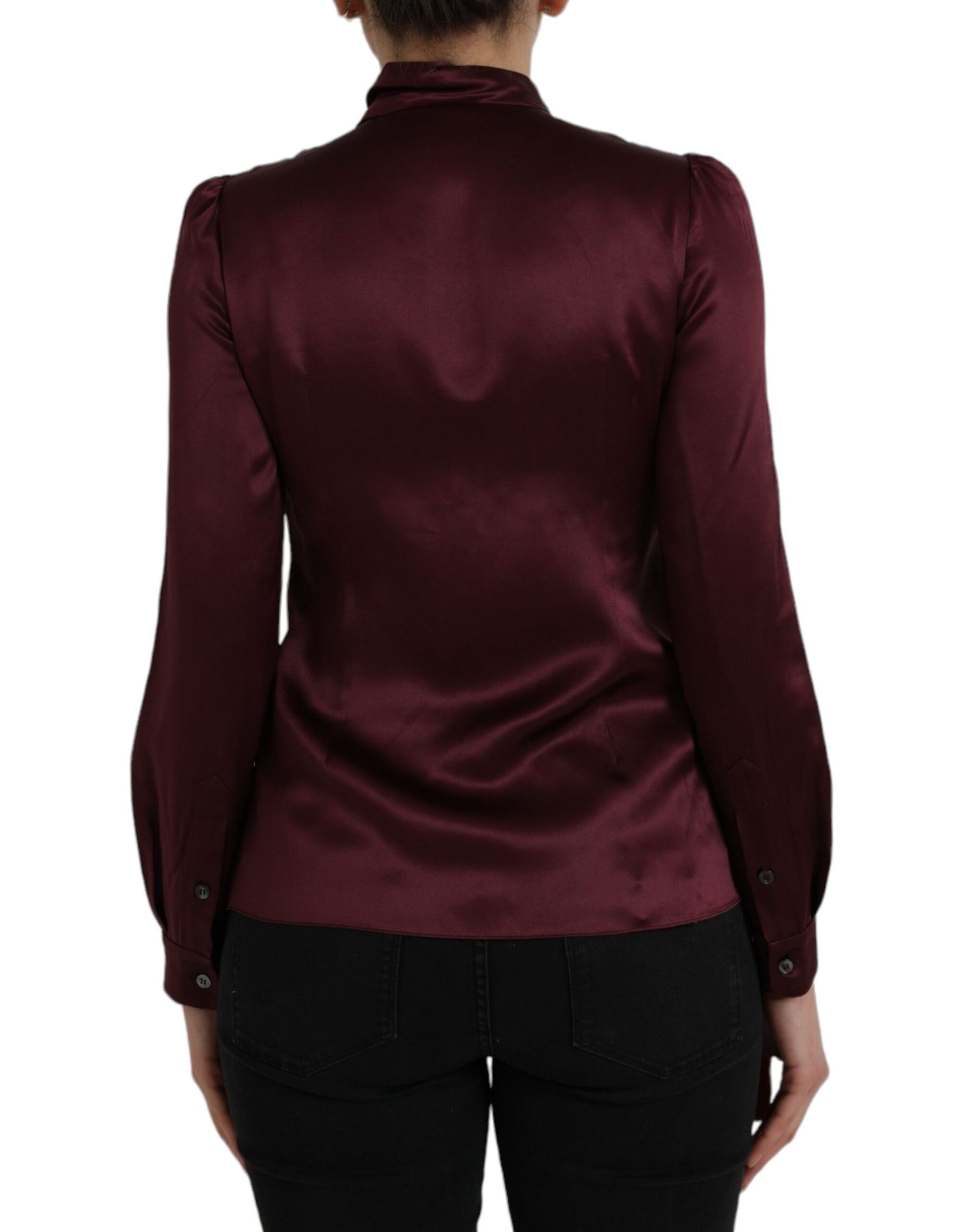 Maroon Ascot Collar Long Sleeve Blouse by Dolce & Gabbana