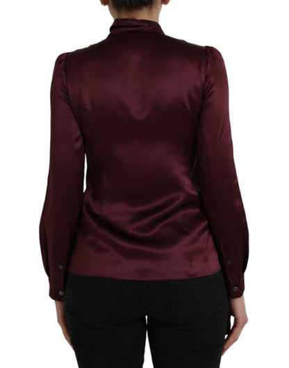 - Maroon Ascot Collar Long Sleeve Top Blouse