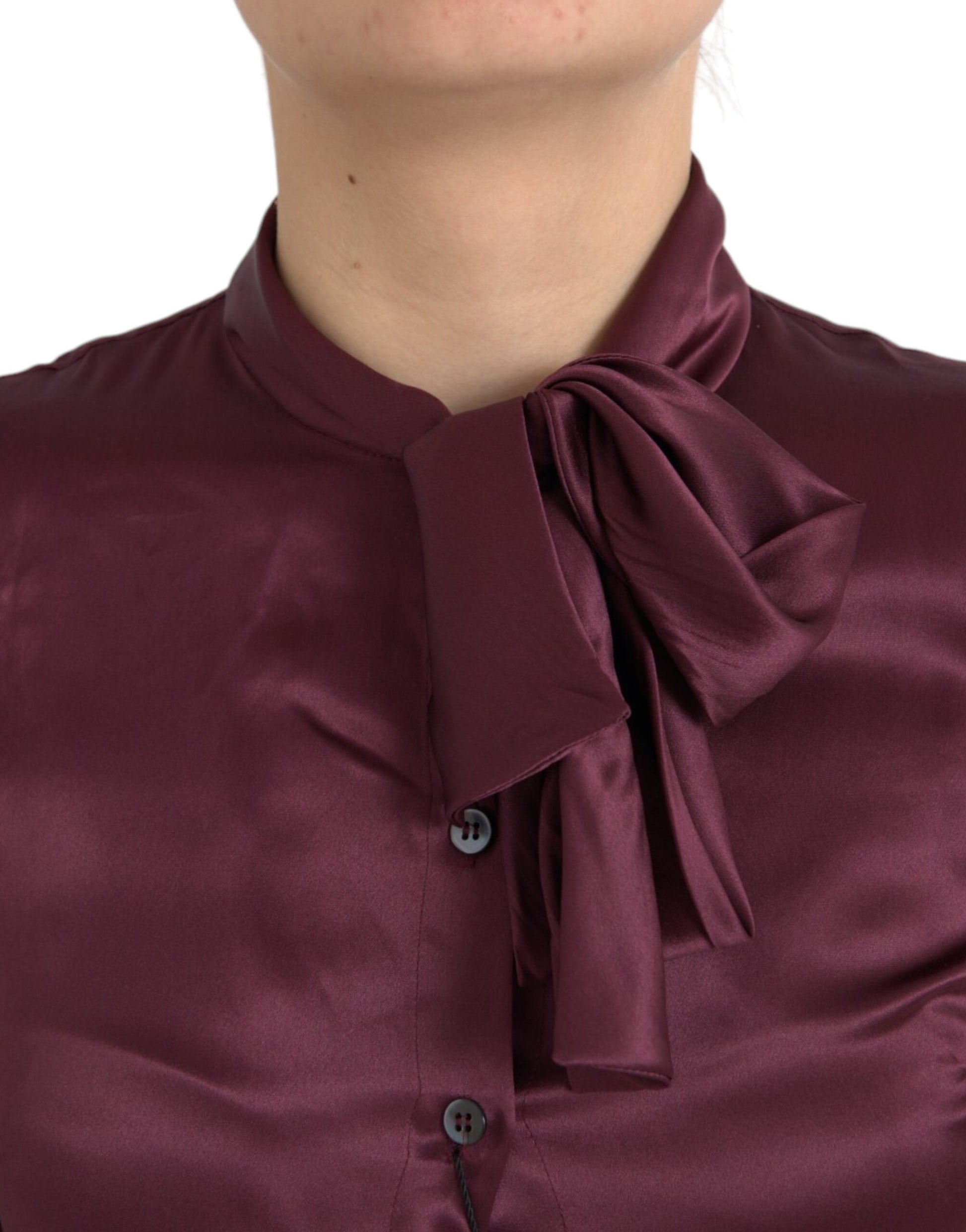 Maroon Ascot Collar Long Sleeve Blouse by Dolce & Gabbana