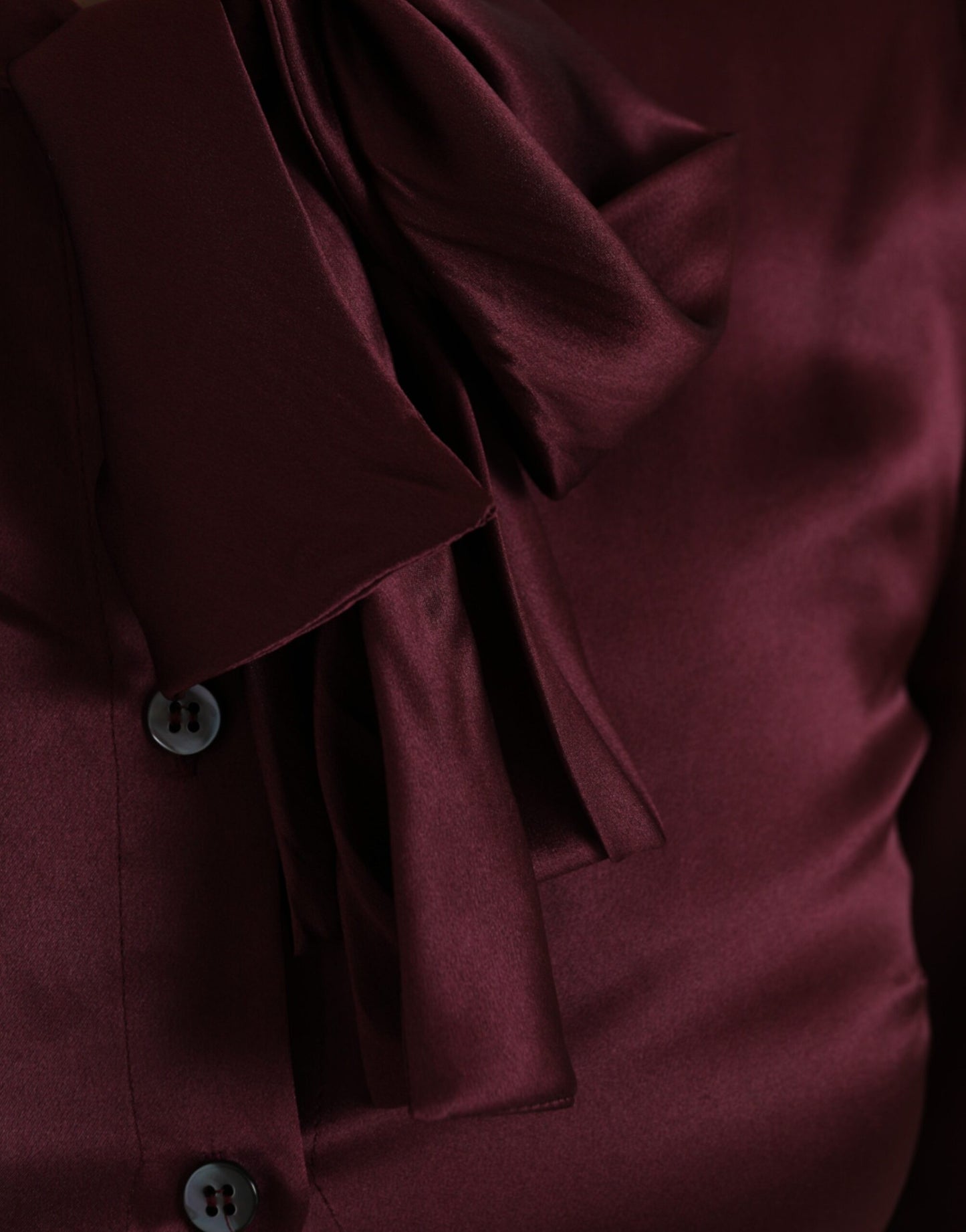  - Maroon Ascot Collar Long Sleeve Top Blouse