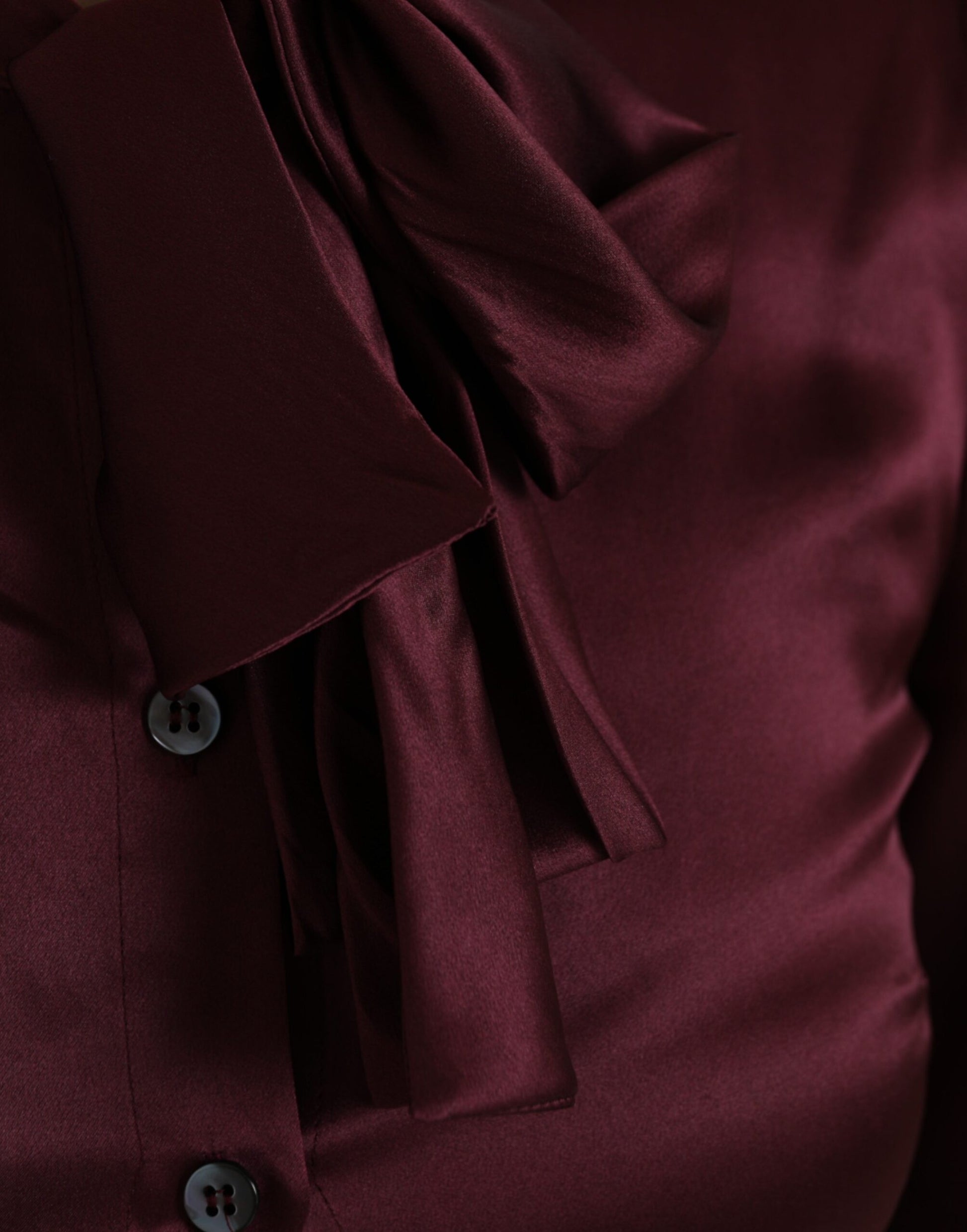 Maroon Ascot Collar Long Sleeve Blouse by Dolce & Gabbana