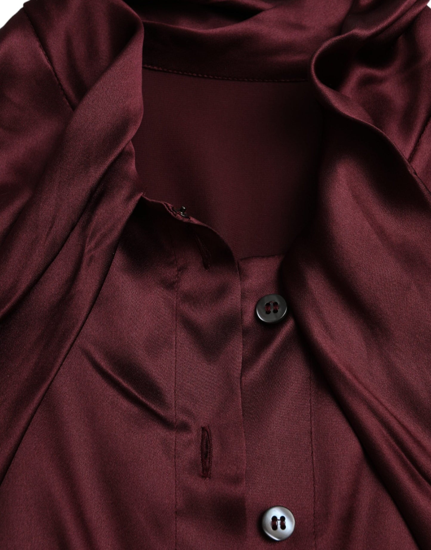  - Maroon Ascot Collar Long Sleeve Top Blouse