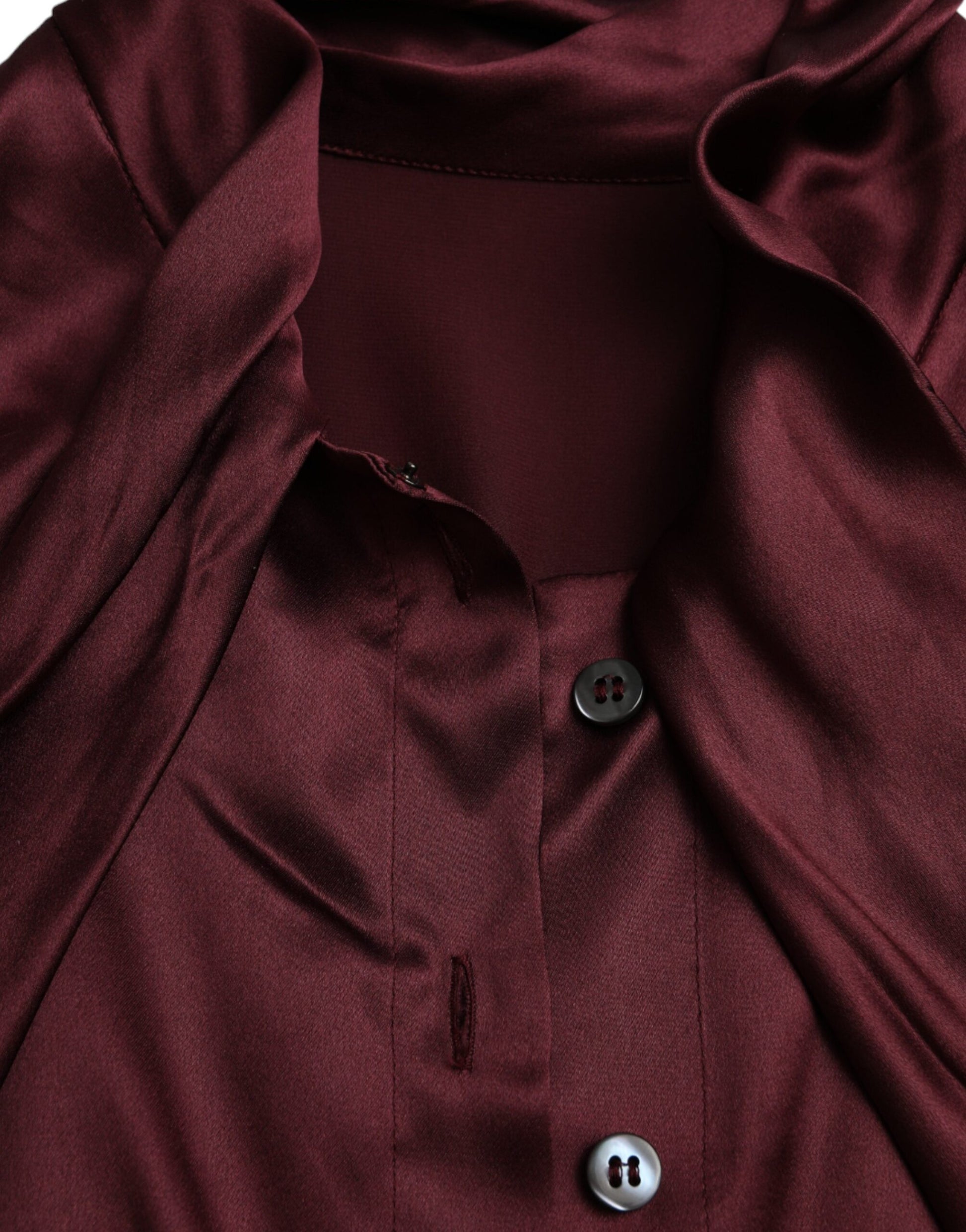 Maroon Ascot Collar Long Sleeve Blouse by Dolce & Gabbana