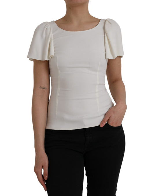  - White Viscose Round Neck Short Sleeves Top