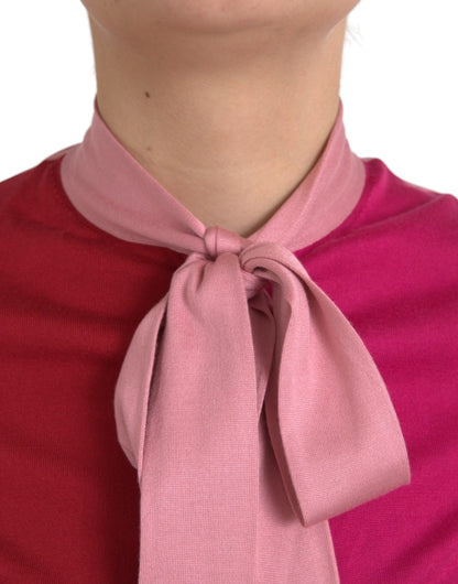  - Pink Short Sleeves Pullover Ascot Collar Top