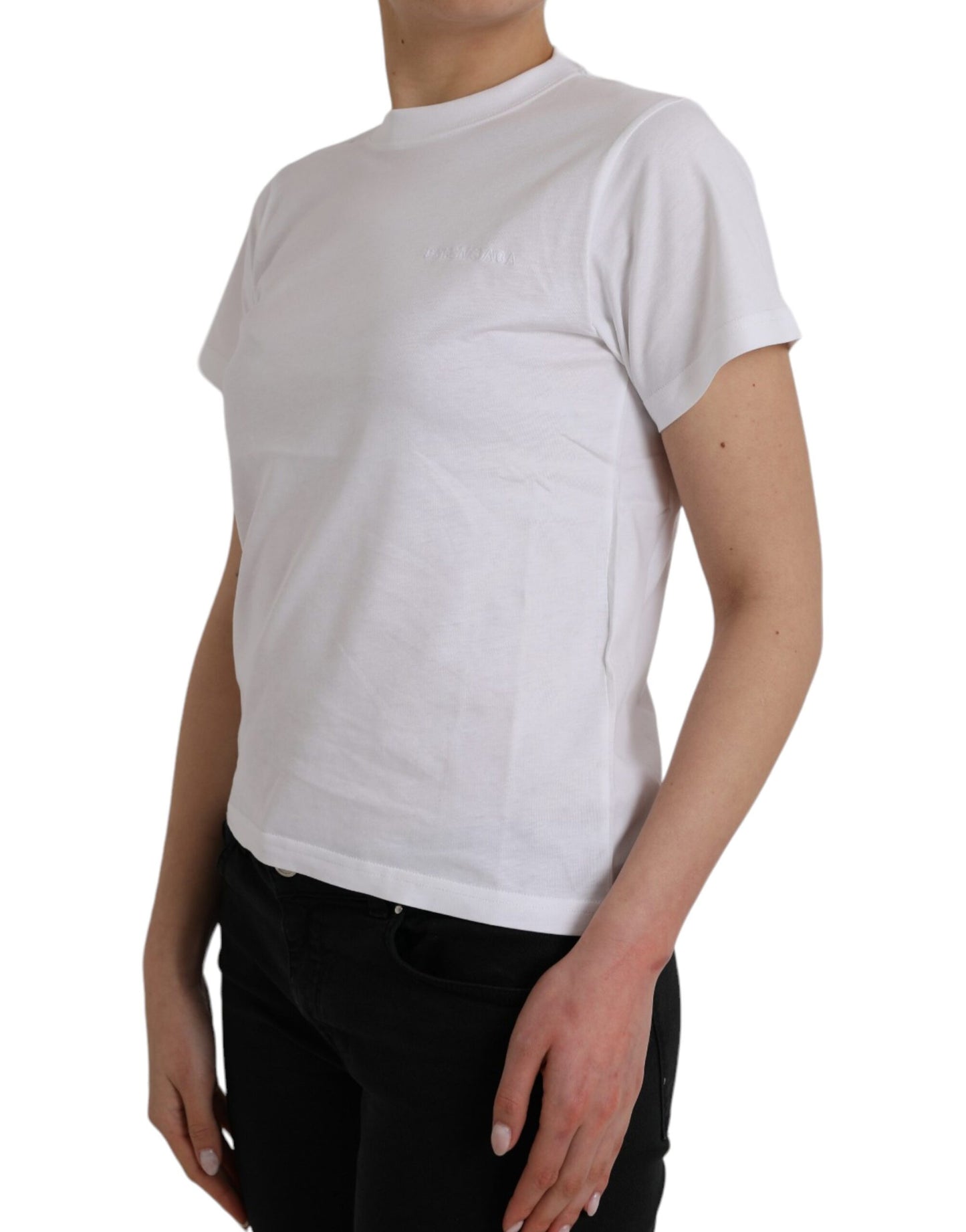  - White Cotton Crew Neck Short Sleeves T-shirt