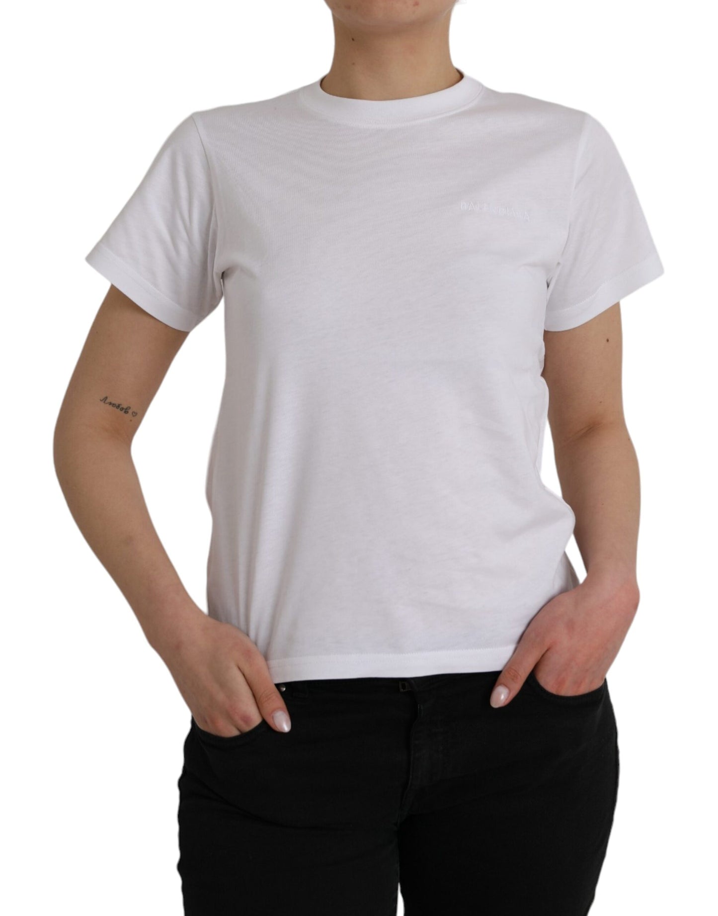  - White Cotton Crew Neck Short Sleeves Tee T-shirt