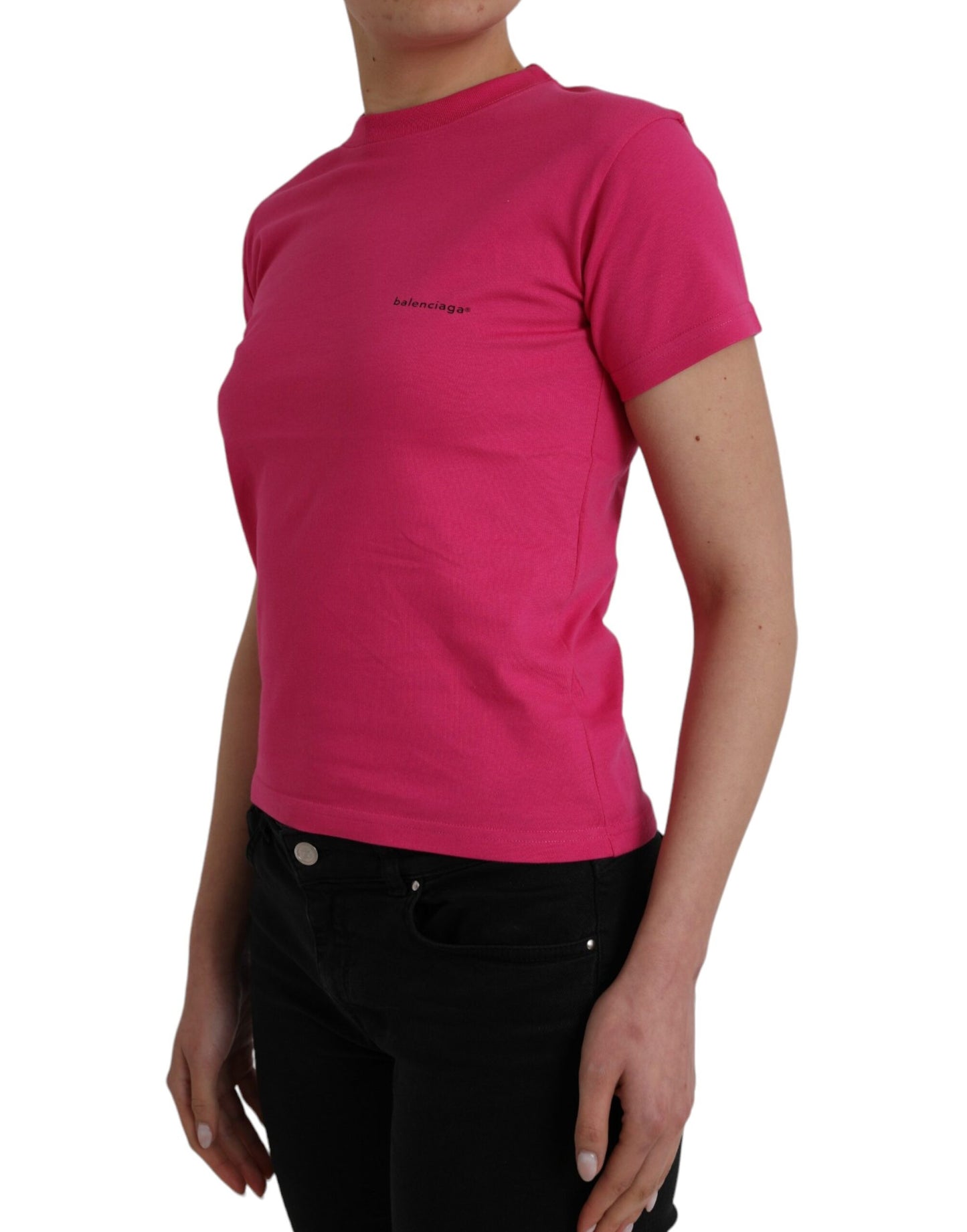  - Pink Cotton Crew Neck Short Sleeves Tee Top T-shirt