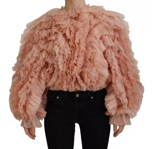  - Pink Ruffles Long Sleeves Pullover Sweater