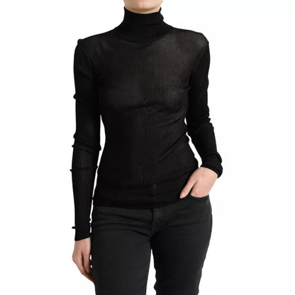  - Black Viscose Turtle Neck Pullover Sweater