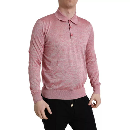  - Pink Polyester Collared Men Pullover Sweater