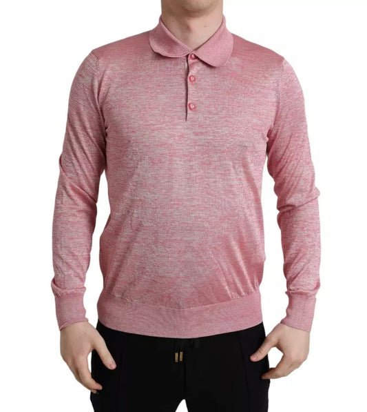  - Pink Polyester Collared Men Pullover Sweater