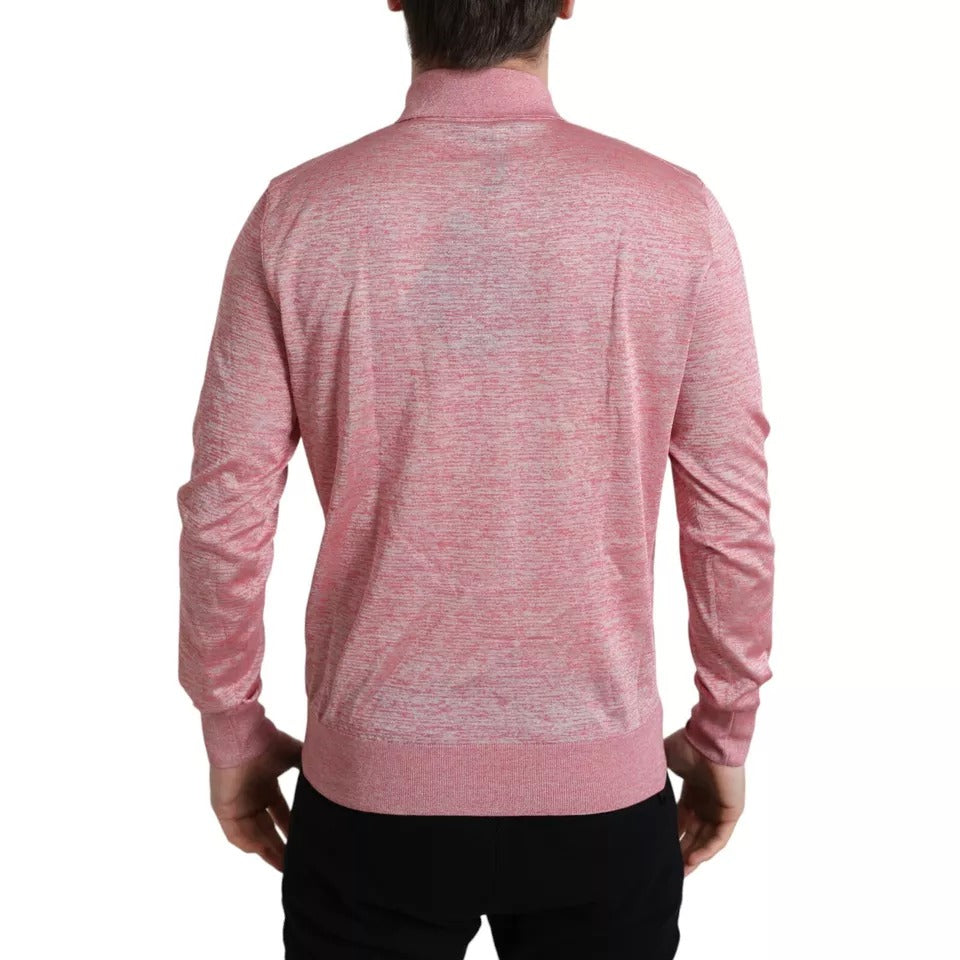  - Pink Polyester Collared Men Pullover Sweater